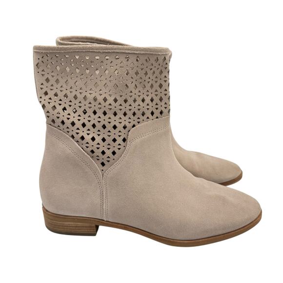 MICHAEL Michael Kors Sunny Neutral Suede Leather Laser Cut Pull On Bootie Boots - Picture 5 of 12